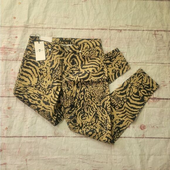 7For All Mankind The Ankle Skinny Gwenevere Animal Print Jeans Size 30 NWT - Picture 2 of 6